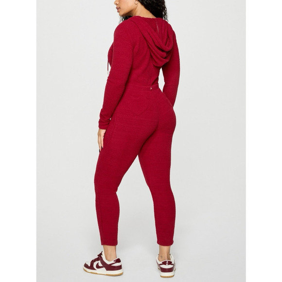 Yitty One Piece PJ Lounge Set Womens Medium Merlot Jumpsuit Pet Me Heart Pocket - Picture 2 of 12